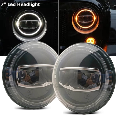 New Car accessories 7 Inch Led Headlights DRL Halo Amber Turn Light for Jeep Wrangler JK TJ CJ  LJ Rubicon Sahara Unlimited ► Photo 1/6