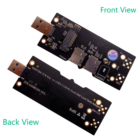 NGFF M.2 to USB 3.0 Adapter Expansion Card with Dual NANO SIM Card Slot for WLAN/LTE 3G/4G/5G Module Support M.2 key B 3042/3052 ► Photo 1/6