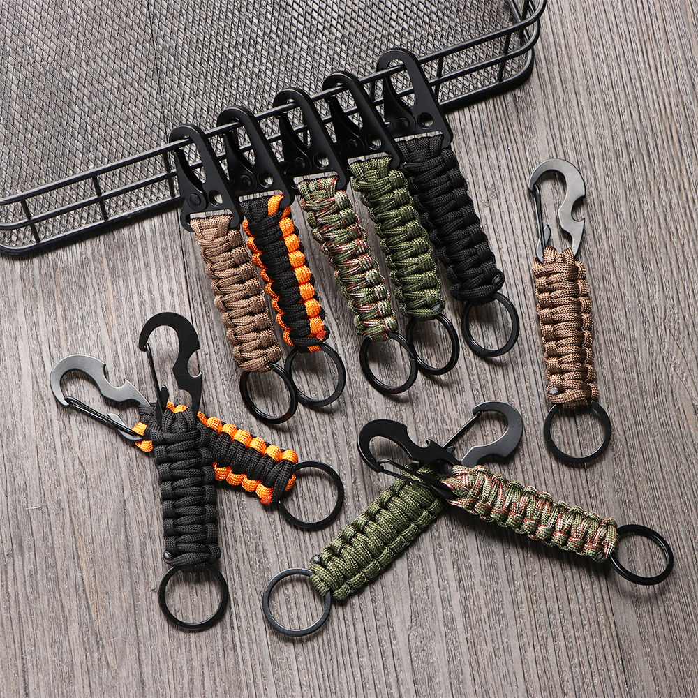 Outdoor Keychain Ring Camping Carabiner Paracord Cord Rope Camping Survival Kit 