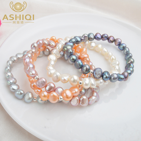 ASHIQI  Real Natural Freshwater Baroque Pearl Bracelets & Bangles For Women 925 Silver Beads Jewelry Gifts for the new year ► Photo 1/6