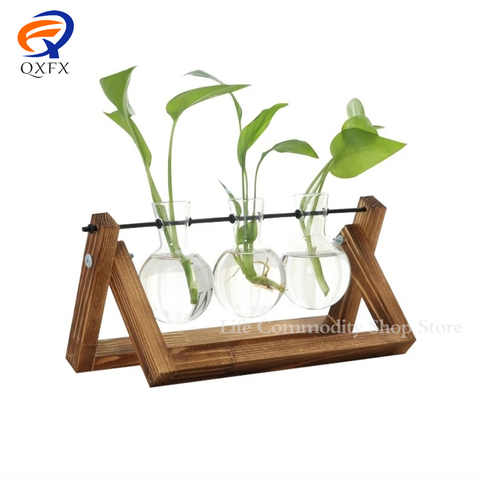Plant Terrarium with Wooden Stand Air Planter Bulb Glass Vase Metal Swivel Holder for Hydroponics Home Garden Office Decoration ► Photo 1/6