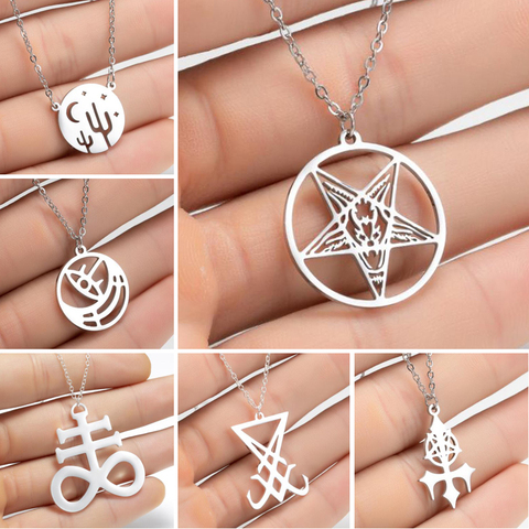 Large Talisman Baphomet Stainless Steel Satan Necklace Pendant for Men Satanic Jewerly Pentagram Charm Lucifer Patch collares ► Photo 1/6