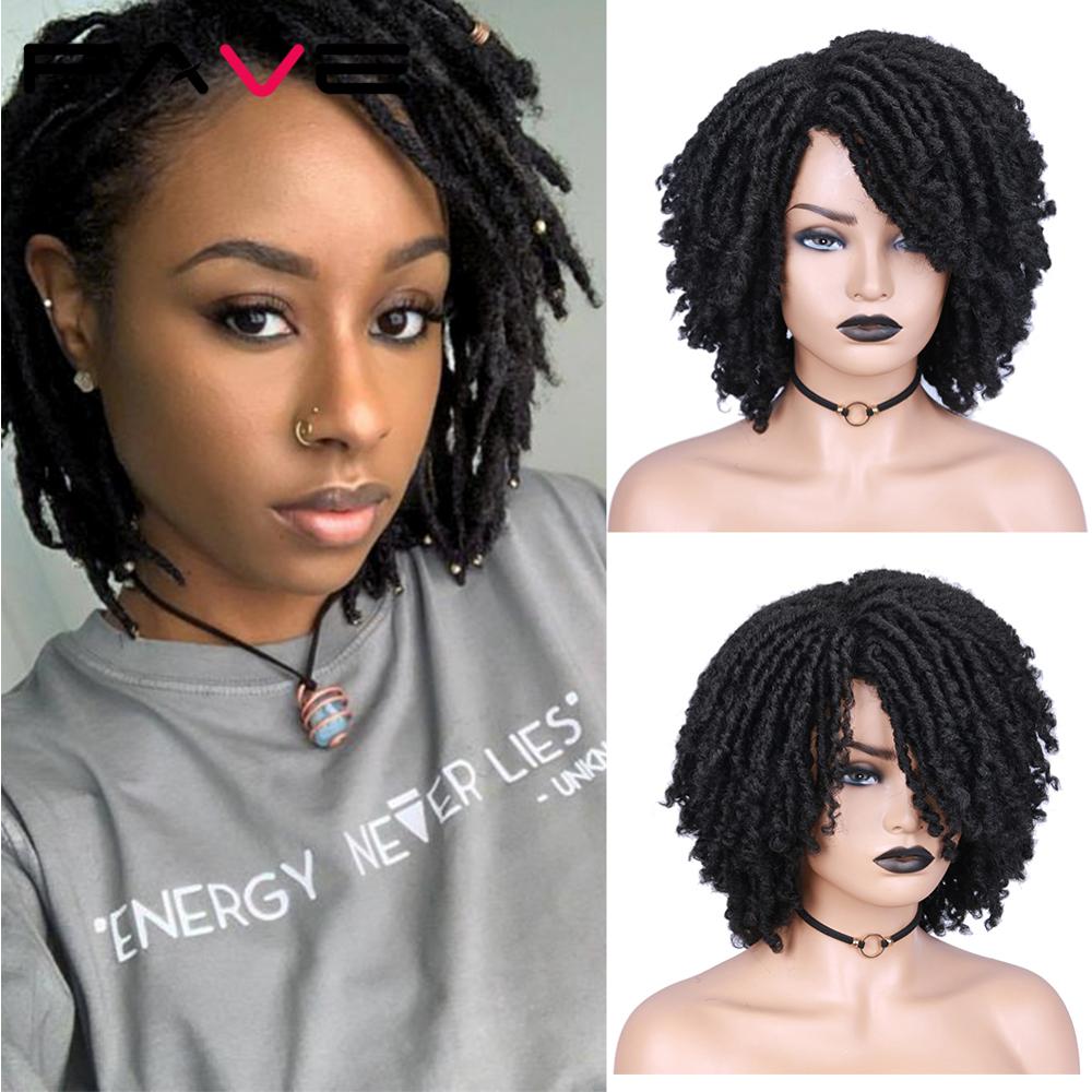 FAVE Short Braided Wig Dreadlock Wigs for Black Women Faux locs Wig Brown  Highlight Color Afro Braids Wig Low Temperature Synthetic Hair (Ombre Brown)