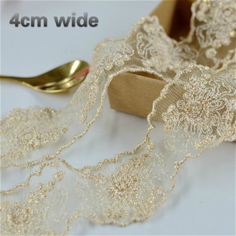 4cm Wide Exquisite Embroidery Mesh Gold Thread Tulle Lace DIY Neckline Cuff Skirt Swing Dress Bouquet High-end Gift Boxed Ribbon ► Photo 1/3