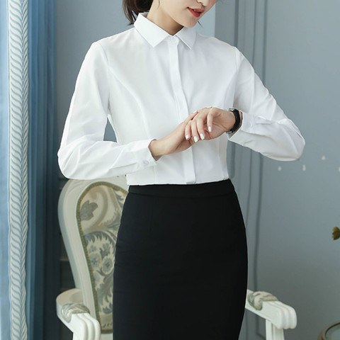 Korean Ladies Tops Spring Autumn White Shirt Women's Blouses Casual Long Sleeve Lapel Hide Button Formal Business Shirt Blusas ► Photo 1/6