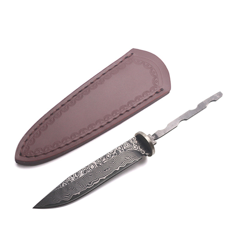 Dropship diy semi - finished manual straight knife Damascus Steel fixed blade knife forging damask camping knife With Leather ► Photo 1/6