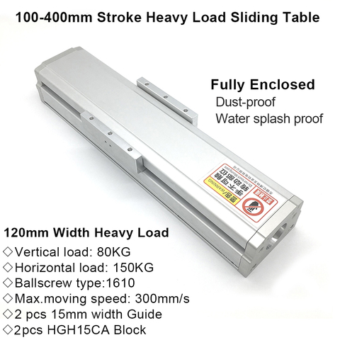 Fully Enclosed Guide Linear Module Heavy Load 120mm Width 1610 Ballscrew 4pcs HGH15CA Block Sliding Table Dust-proof Cover ► Photo 1/4