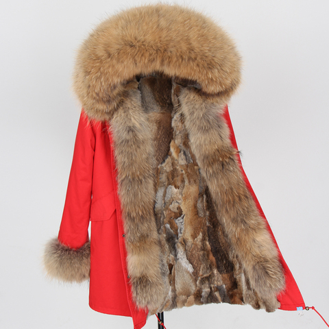 winter women real fur coat  long Rabbit fur lining hooded parka Large raccoon  fur collar warm coats  Star same style ► Photo 1/6