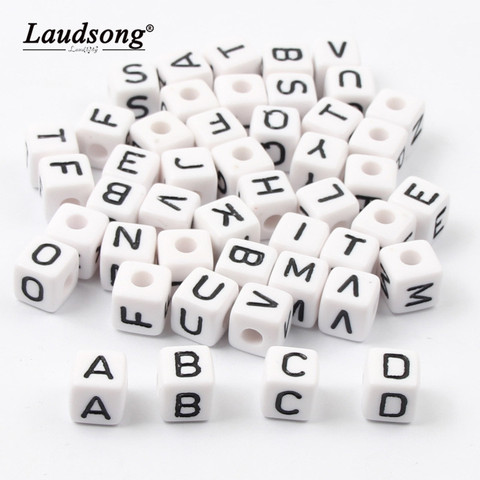 200PCS 6 / 10MM White Square Acrylic Letter Beads For DIY Children's Educational Toy Name Bracelet Spacer Beads ► Photo 1/4