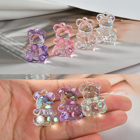 Transparent Color Acrylic Stereo Bear Pendant DIY Earrings Ear Rings Pendant Material Accessories 6pcs ► Photo 1/5