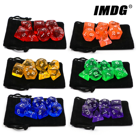 IMDG New 7pcs/set Creative RPG Game Dice Polyhedron Acrylic Dice DND Transparent Color Digital Game Dice with Bag ► Photo 1/6