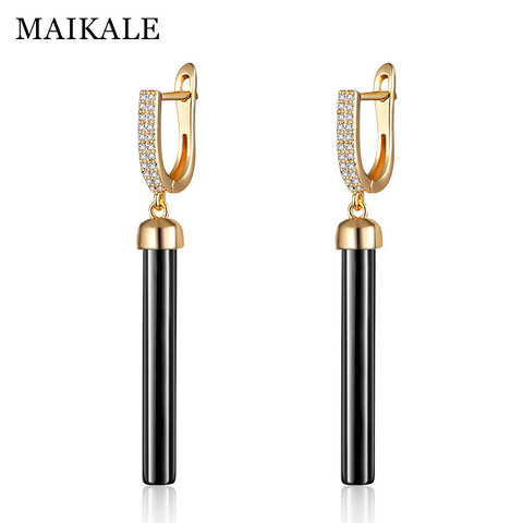 MAIKALE New Fashion Drop Earrings Copper AAA Cubic Zirconia straight lin Black White Ceramic Gold  Earrings For Wonen Gift ► Photo 1/6