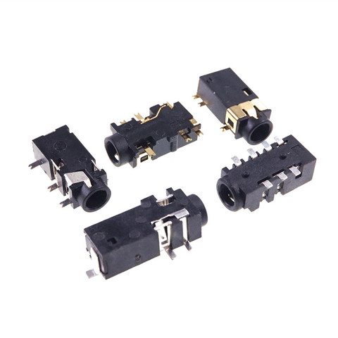 100pcs 3.5 mm Audio Jack SMD 4 Conductors TRRS Socket Stereo Receptacle Right Angle Female for 4 Poles Phone Plug 14 mm ► Photo 1/1