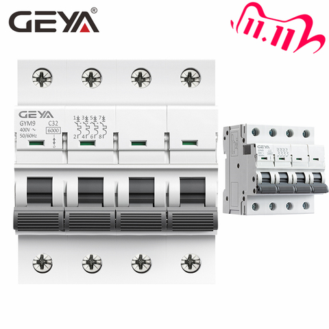 GEYA GYM9 4Pole 6KA Breaking Capacity MCB Din Rail Mini Circuit Breaker 6A-63A AC Type Factory Direct Manufacturer ► Photo 1/6