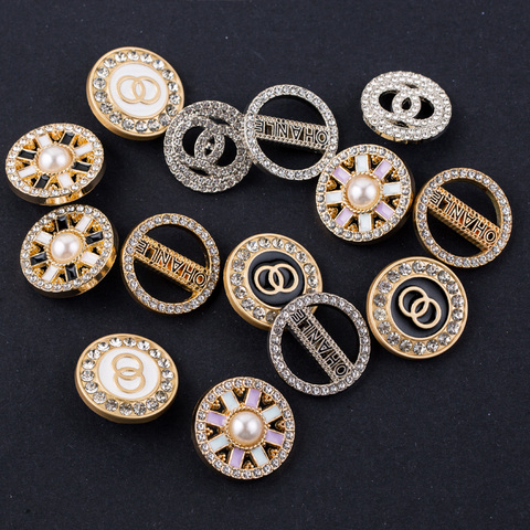 Big brand metal water diamond high grade small fragrant pearl fashion button decoration luxury craft button 5pcs ► Photo 1/6