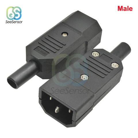 IEC Straight Cable Plug Connector C13 C14 Black Female/Male Plug Rewirable Power Connector 3 pin AC Socket 10A 250V ► Photo 1/6