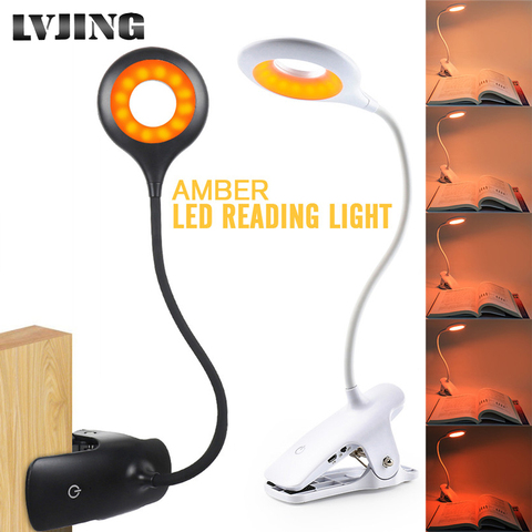 Clip On Table Lamp Blue Light Blocking Amber LED Desk Lamp USB Rechargeable Table lights Dimmable Book light for Study Reading ► Photo 1/6