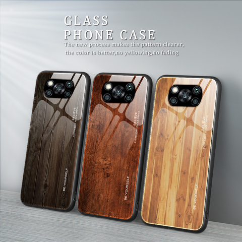 Tempered Glass Case For Xiaomi Poco M3 X3 NFC Phone Cases Wood Pattern Protective Case for Xiaomi Poco X3 M3 Armor Back Cover ► Photo 1/6