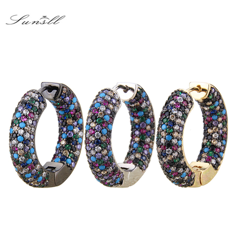 SUNSLL New Designed Gold Copper Multi Colors Cubic Zirconia Round Circle Fashion Hoop Earrings Women Jewelry Feminina Brincos ► Photo 1/6