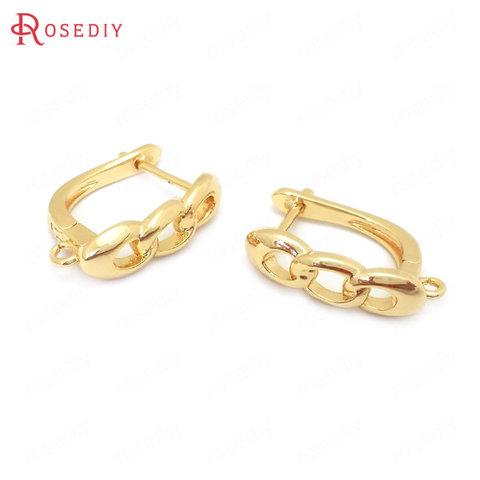(38411)6PCS Height 17.5MM 24K Gold Color Brass Chain Link Stud Earrings Pins Earrings Clasps Jewelry Making Supplies Findings ► Photo 1/5
