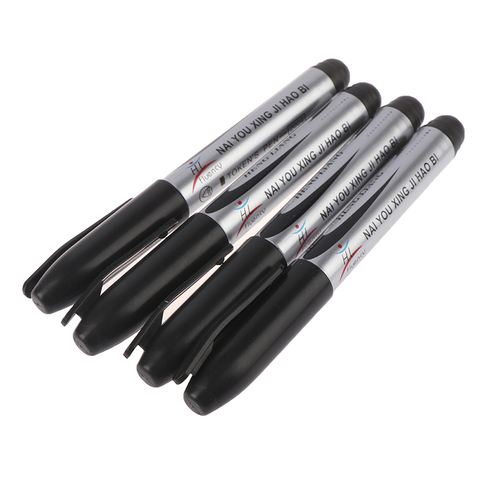 Hot 4pcs Black Permanent Oil Marker Pen Token Pens for Paper Metal Glass Marking Pen Office School Supplies Large Capacity Pen ► Photo 1/6