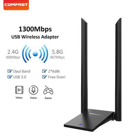 COMFAST 5.8GHz Usb WiFi Adapter 1300Mbps 802.11ac Long Distance WIFI Receiver 2*6dBi Antennas Dual Band CF-WU782AC ► Photo 1/6