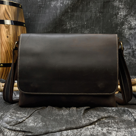 Men's Genuine Leather Shoulder Bag Crazy Horse Leather Crossbody Bag High Quality Schoolbags Leather Messenger Bag for men ► Photo 1/6