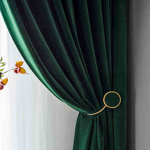 Nordic Simple Velvet Curtains for Living Room Solid Color Light Luxury Shading Velvet Bedroom Door Curtains Green Window Drapes ► Photo 1/5