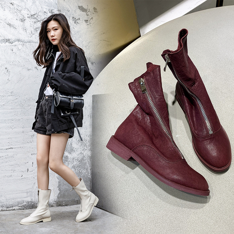 INS hot Women ankle BootsSolid color sheepskin super soft booties 22-26.5 cm length wild Shoes Woman Increased Western boots ► Photo 1/5