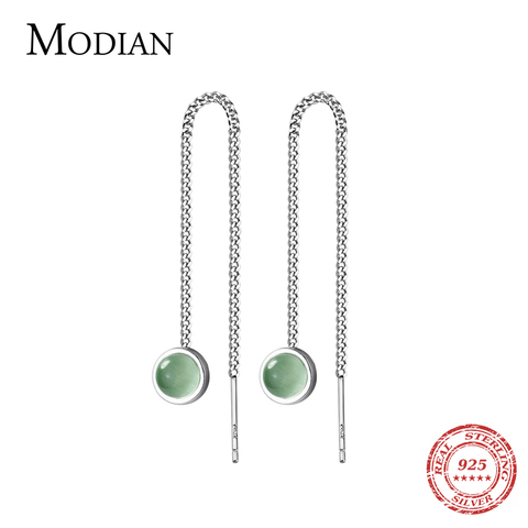 Modian Fashion Green Opal Long Chain Tassel Earring for Women Genuine 925 Sterling Silver Drop Earring Fine Jewelry 2022 New ► Photo 1/5