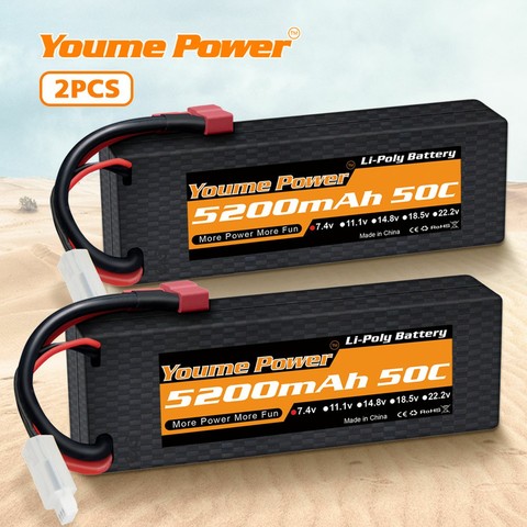 Youme 2units 2S Lipo Battery 7.4v 5200mah Car Battery 50C Deans plug with hard case for RC Car Truck Fpv Drone Helicopter Boat ► Photo 1/6