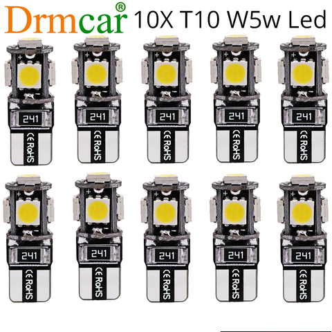 10X T10 Canbus White Blue Red 5smd Car License Plate Light W5w 194 168 Error Bulbs Wedge Led Parking Bulb Trunk Lamp Turn Signal ► Photo 1/6