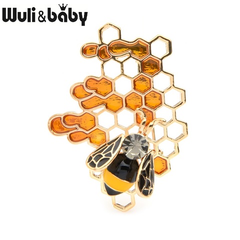 Wuli&baby Enamel Bee Honeycomb Brooches Women Men Alloy Insect Weddings Brooch Pins Gifts ► Photo 1/4