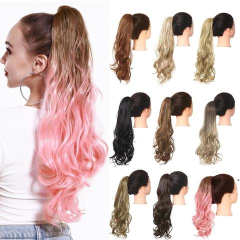 Ombre Curly Hair Ponytail Extensions Claw in Fake Pony tail Tail Hairpiece 2022 Afro Long Clip in Synthetic Blonde Pink Wavy Wig ► Photo 1/6