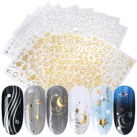 1pcs 3D Gold Silver Nail Art Sticker Embossed Star Moon Starry Designs Adhesive Transfer Sliders Manicure Decoration JICB133-141 ► Photo 1/6