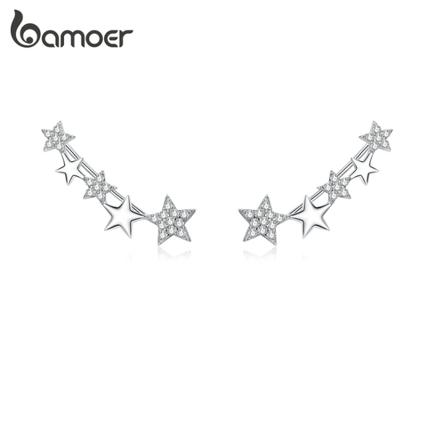 bamoer Shining Star Long Stud Earrings for Women 925 Sterling Silver Zirconia Statement Jewelry Boucles Brincos Bijoux BSE351 ► Photo 1/6