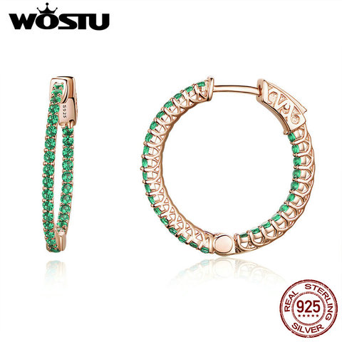 WOSTU Luxury Brand  925 Sterling Silver Round Green Earrings For Women Fashion Hoop Earrings CZ Women Jewelry Party Gift CQE511 ► Photo 1/6