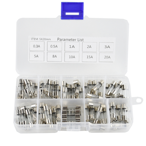 100Pcs Set 5x20mm Quick Blow Glass Tube Fuse Suit combin Assorted Kits,Fast-blow Glass Fuses0.2A0.5A 1A 2A 3A 5A 8A 10A 15A 20A ► Photo 1/5