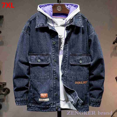 Autumn denim jacket men's plus size men's loose top plus size men's jacket black tide 7XL men coat jeans jacket men ► Photo 1/5