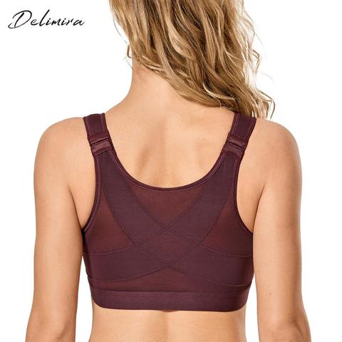 Delimira Women's Front Closure Full Figure Wirefree Racerback Lace