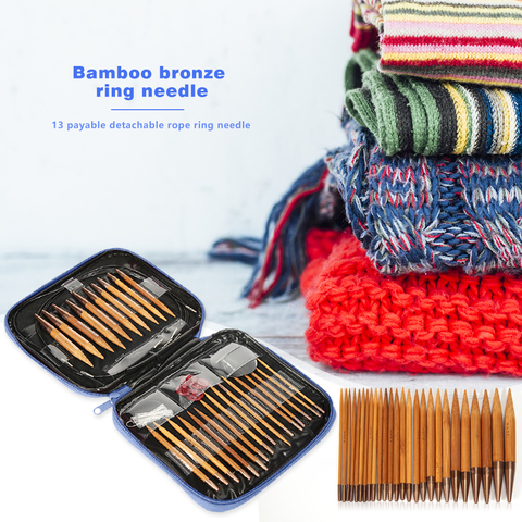 13 Sizes Changeable Aluminium Circular Kntting Bamboo Needle Ring Set Crochet Yarn Tools Round Plastic Wires Positioning Buttons ► Photo 1/6