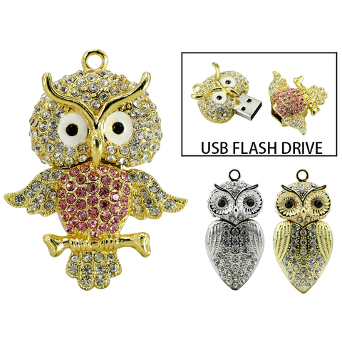 USB Flash Drive Diamond Metal Material Owl Necklace Cartoon USB 2.0 Flash Drive U Disk 8GB 16GB 32GB Flash Memory Stick PenDrive ► Photo 1/6