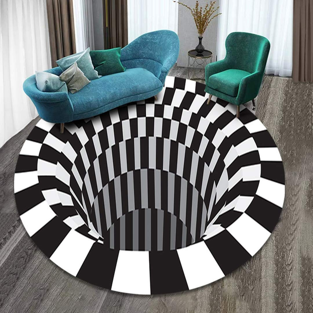 New 3D Black&White Printed Vortex Ilusion Living room Rug Carpet Floor Door Mat