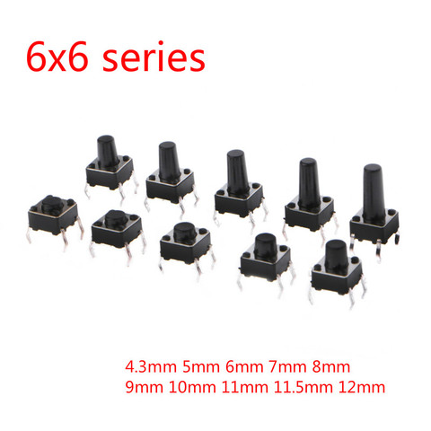 50PCS 6x6mm Panel PCB 6X6X5/4.3/6/7/8/9/10/12MM Tact Switch Push Button Switch 12V 4PIN DIP Micro Switch For TV/Toys/home ► Photo 1/4