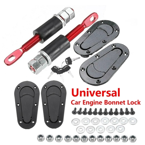  Hood Lock Car Universal Bonnet Cover Lock Key Pin Kit Security  Lock Pin Locking Hood Kit Latch(Black) : Automotive