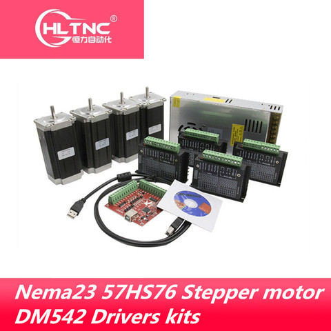 NEMA 23 stepper motor DM542 4.0A  driver + 4pcs  57HS763004 motor + 4 axis breakout board+ power supply 350w 36V for CNC Router ► Photo 1/5