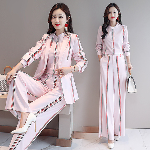 2022 Fashion Woman Elegant Striped Business Suit Office Wear Skirt Pant Suits for Women Blazer Shirt Pants Set Three Piece Suite ► Photo 1/5