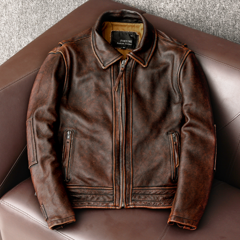 Free shipping.2022 New style genuine Leather jacket.Vintage brown cowhide coat,Men fashion biker jacket.plus size sales ► Photo 1/6