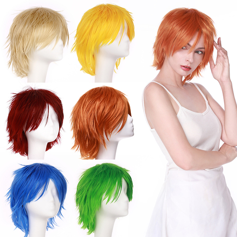 S-noilite Short Wig Blue Brown Black Women Men Cosplay Costume Party Head Wigs Synthetic Hair ► Photo 1/5