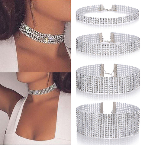 Women Bundle Neck Element Necklace Extra Wide Full Rhinestone Diamante Crystal Jewelry Choker Collar Wedding Accessories ► Photo 1/4